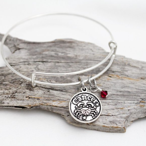 July Cancer Adjustable Charm Bangle - Handmade Zodiac Bracelet - Picture 2 of 12